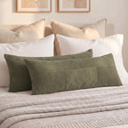 Fancy Homi Set of 2 Olive Green Boho Long Lumbar Body Decorative Throw Pillow by Fancy+Homi