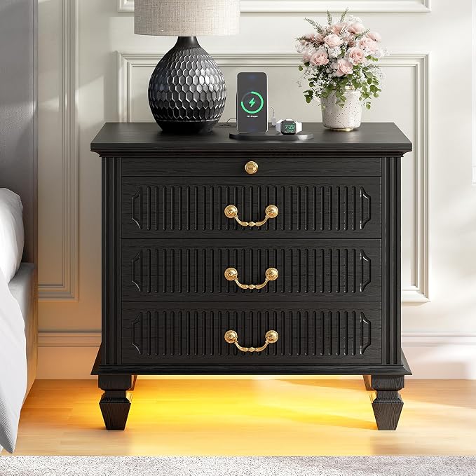 25.6'' Wide Bedside Table with 3 Drawers & Pull-out Tray, Smart Night Stand - Image 6