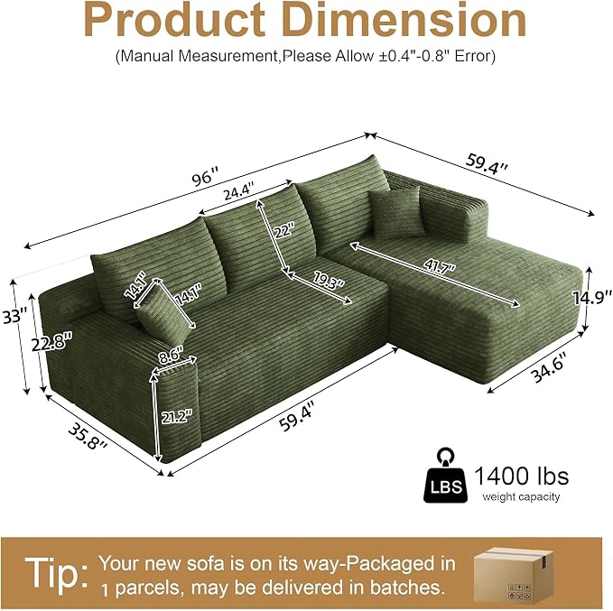 AUGOP 96" Sectional Couches for Living Room Modern Modular Sofa - Image 2