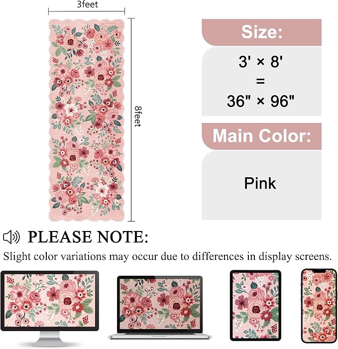 DUKINO 3x8 Kitchen Runner Rug, Soft Floral Washable Rug - Image 2