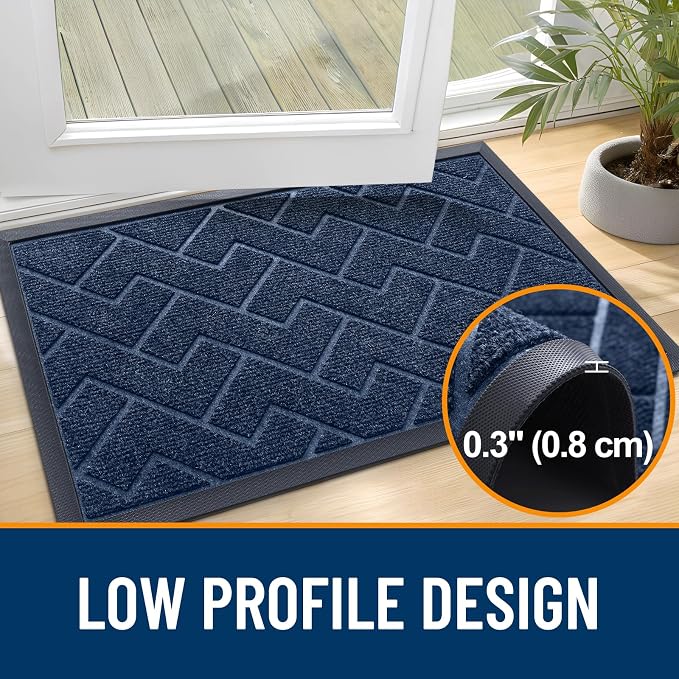 OLANLY Front Door Mat Outside 47x17, All-Season Absorbent Rubber Doormat | Blue - Image 4