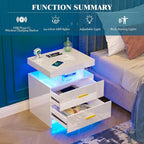 WOOVIVS Night Stand with Light, High Gloss Nightstand with USB/Wireless - Image 7