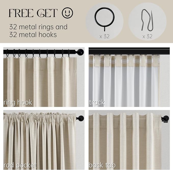Topfinel Beige White 100% Blackout Curtains 72 Inches Long 2 Panels - Image 3