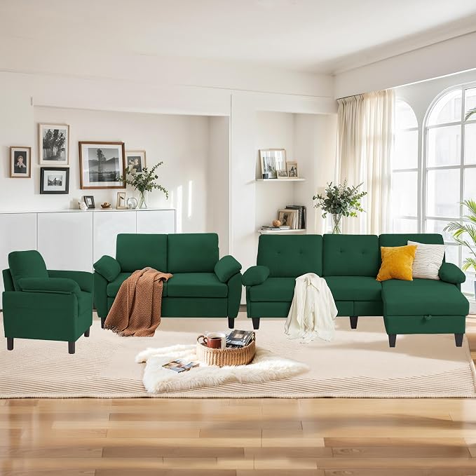 84" Convertible Sectional Sofa Set, 3 Seat L Shaped Couch by soscana