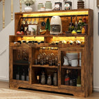 Loomie Wine Bar Cabinet with LED Light, Liquor Cabinet with Glass Holder by LOOMIEDirect