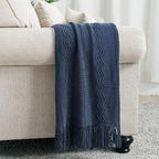 BOURINA Navy Throw Blanket 50x60 Inches Throw Textured Solid Soft Sofa Throw - Image 2