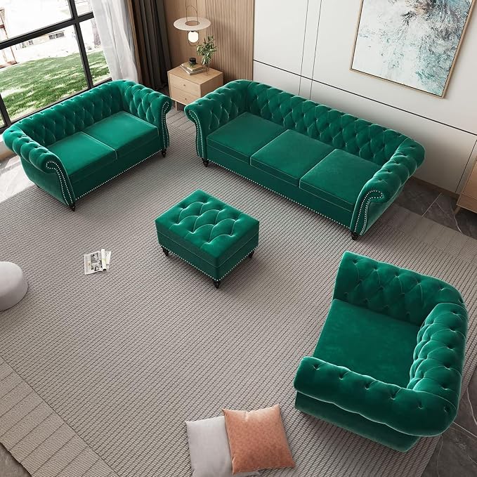 AVZEAR 3 seat Sofa, Velvet Sofa Living Room Sofa Large Sofa Modern Chesterfield - Image 4