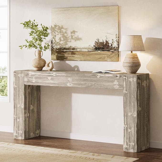 Solid Wood Console Table, 63-Inch Farmhouse Sofa Table Behind Couch by TribewoodbyTribesigns