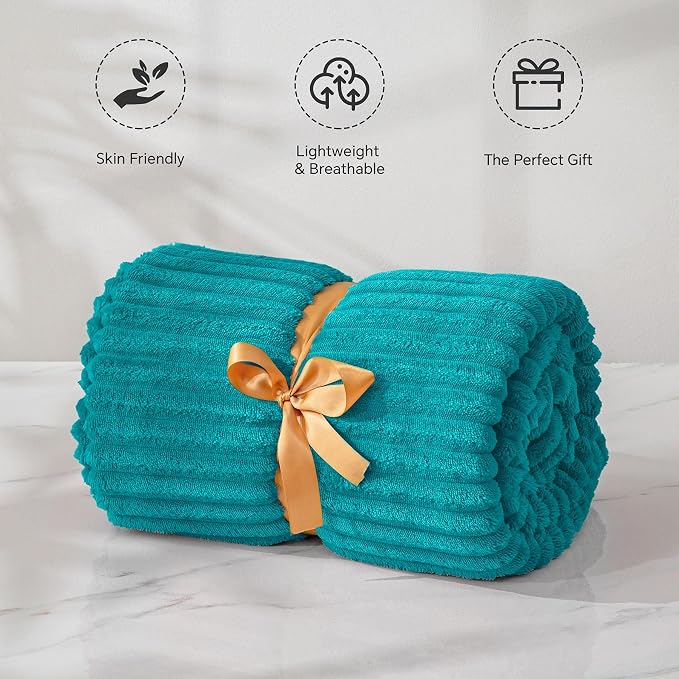 BEDELITE Ribbed Jacquard Ocean Blue Fleece Twin Blanket - Image 4