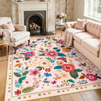 RELEANY Floral Washable 5x8 Area Rugs Pink | Flower Carpet Print Boho Cute Non - Image 8