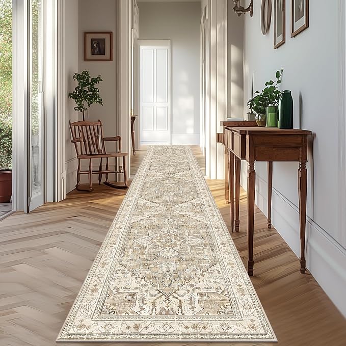 Yamaziot Washable Runner Rug, Low Pile, Soft Distressed Floor Carpet by Yamaziot