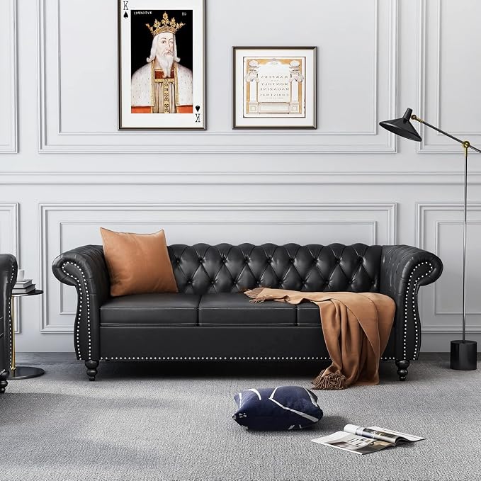 Chesterfield 3 Seater Sofa, Modern Leather Tufted Couch 3 Seater by RUSTYER
