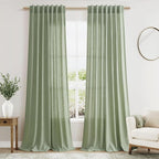 Light Sage Linen Curtains 90 Inch Long 2 Panels Set by Nanspring