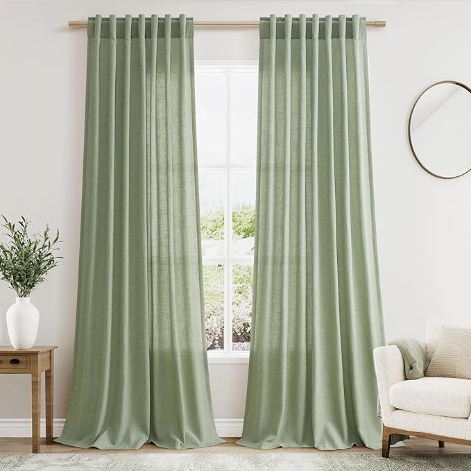 Light Sage Linen Curtains 100 Inches Long by Nanspring