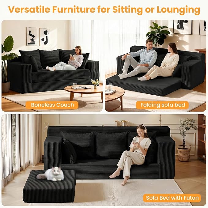 Convertible Sofa Bed, Pull Out 3 Seater Sleeper Sofa - Image 3