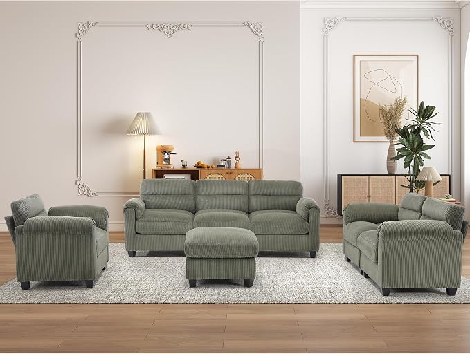 HAOMARKETS Corduroy 4-piece Sofa Set, Upholstered Ottoman, Loveseat 2-Seater by HAOMARKETS