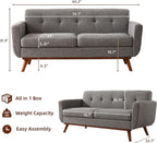 Kingfun 65.2" W Loveseat Sofa, Mid Century Modern Decor Love Seat Couches - Image 2
