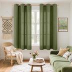 YoungsTex Olive Green Linen Curtains 45 Inch Length 2 Panels - Image 2