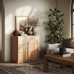 BELLEZE Sideboard Cabinet with 3 Drawers, Modern Wood Buffet Cabinet with Arc - Image 5