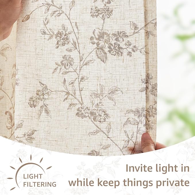 Taupe on Beige Linen Kitchen Curtains Rod Pocket 26W X 36L 2 Panels | Elisa - Image 6