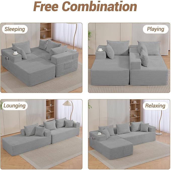 105'' Cloud Sectional Couch, Modular L-Shaped Boneless Sectional Sofa, Corduroy - Image 6