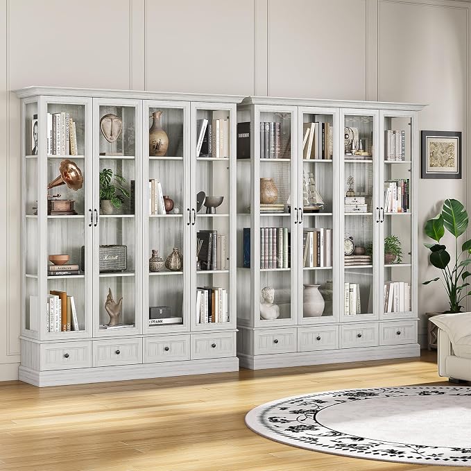 78" Large Storage Cabinet with Glass Doors, China Hutch, Farmhouse Kitchen - Image 7