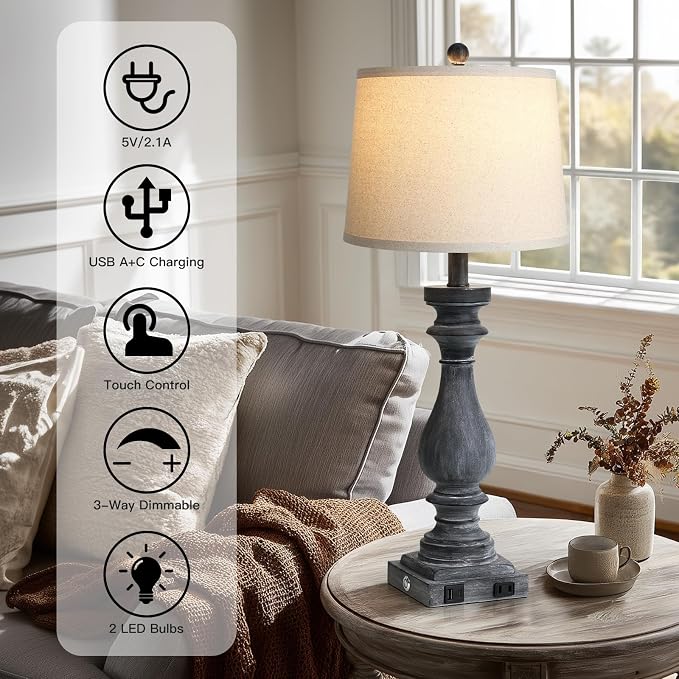 Cinkeda 29" Tall Farmhouse Table Lamp - Image 2