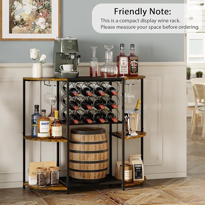 JKsmart Wine Bar Cabinet with LED Lights, Mini Wine Bar Cart with Storage and - Image 7