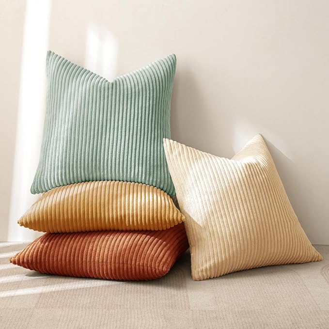 MIULEE Soft Corduroy Decorative Throw Pillow Covers Teal-Rust 16x16 | Set of 4 - Image 4