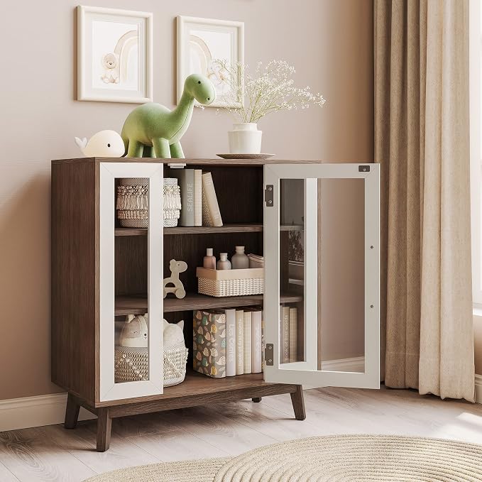 BELLEZE 31" Modern Display Curio Cabinet, 3-Tier White Storage Buffet by BELLEZE