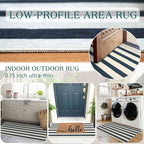 Front Door Mat Indoor Entrance, 2x4.3 Ft Blue and White Striped Rug | Washable - Image 5