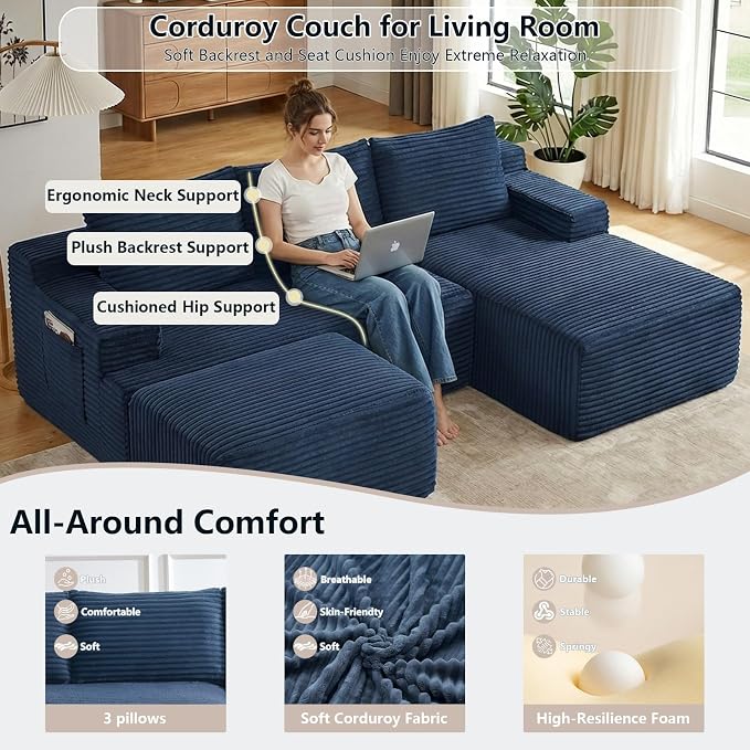 96" Cloud Sectional Couch U-Shaped Chaise - Image 3