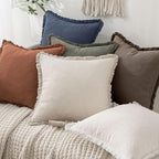 MIULEE Linen Fringe Decorative Fall Euro Throw Pillow Covers Coffee 24x24 | Set - Image 6