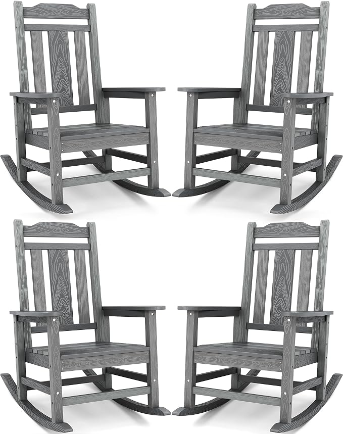 SERWALL Oversized Outdoor Rocking Chair Set of 4, All Weather Patio Rocking by SERWALL