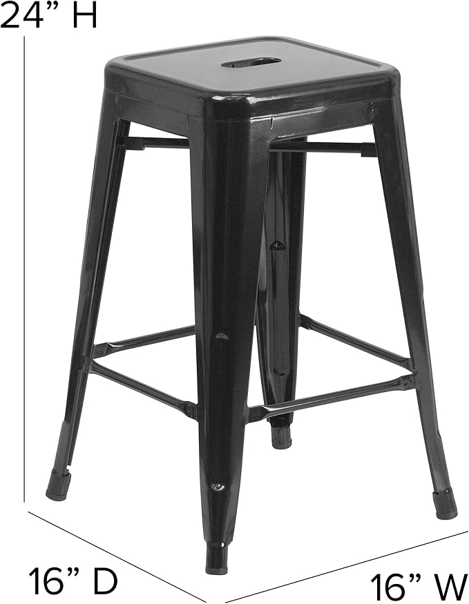 Flash Furniture Lily 4 Pack Commercial Grade 24" High Backless Black Metal - Image 3