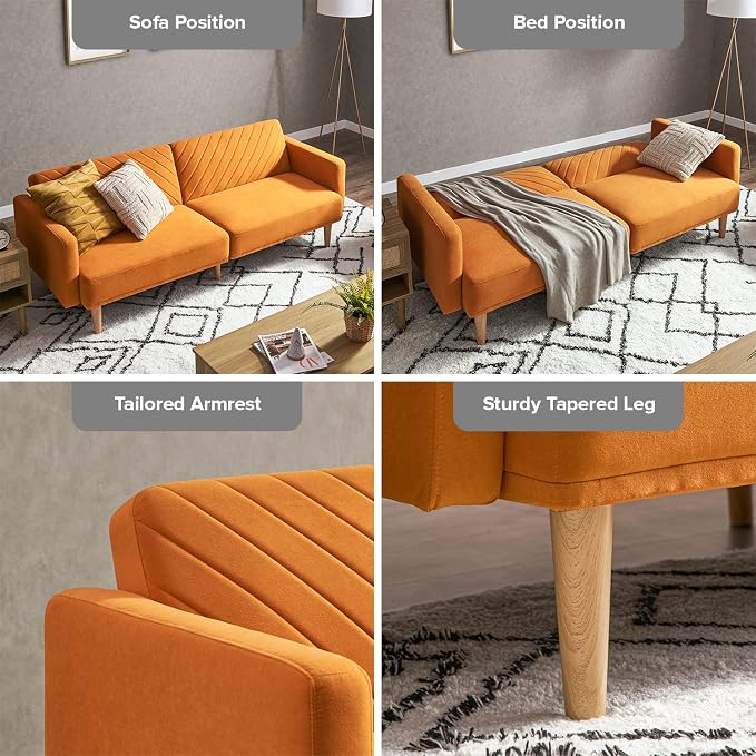 mopio 76.4" Futon Sofa Bed, Sleeper Sofa, Mid Century Modern Futon Couch - Image 7