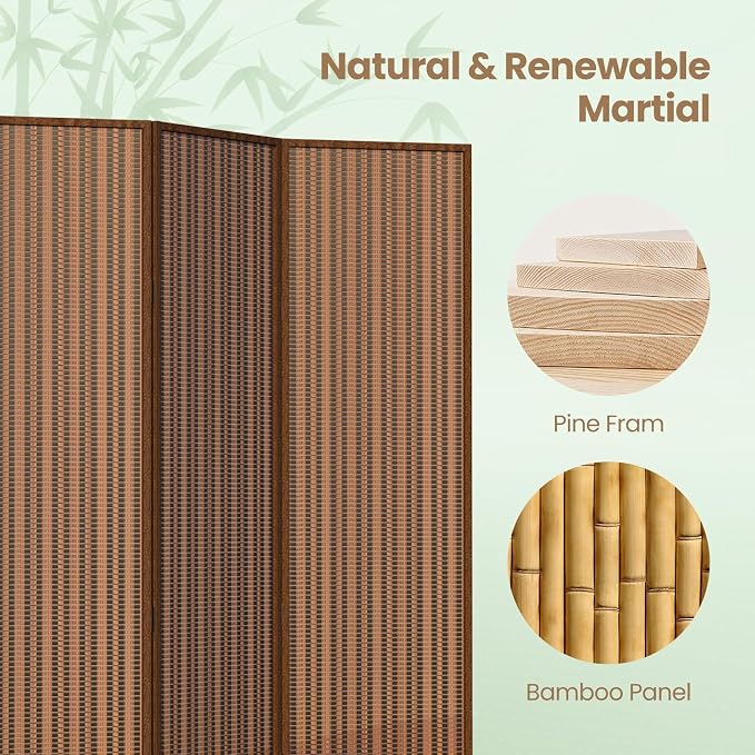 5 Panel Room Divider and Extra Wide Folding Privacy Screen, Bamboo Room Divider - Image 3