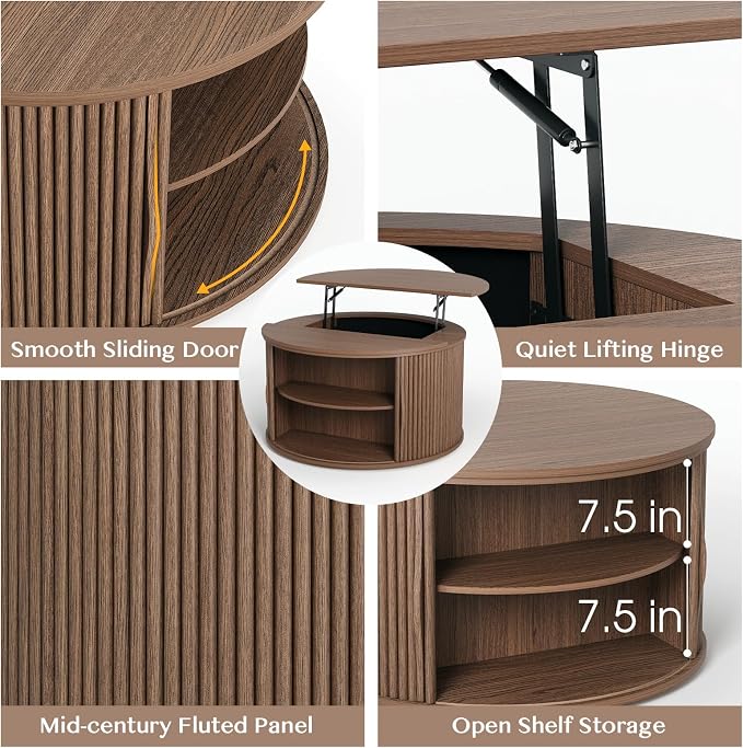 JOINICE 31.5" Round Lift Top Coffee Table - Image 3