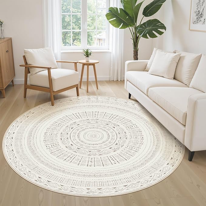 cotiled 5x5 Round Rug 5ft Circle Living Room Boho Area Rugs | Washable Foldable - Image 3