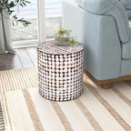 East at Main Boho Side Table Nightstand – White Coconut Shell End Table - Image 2