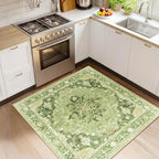 RELEANY Area Rugs Square 4ft Washable Non-Slip, Floral Vintage Distress Print by RELEANY