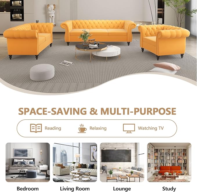 Chesterfield 3 Seater Sofa, Modern Velvet Tufted Couch 3 Seater - Image 7