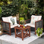 Tangkula 3 Pieces Patio Wicker Furniture Set, Rattan Outdoor Sofa Set - Image 2
