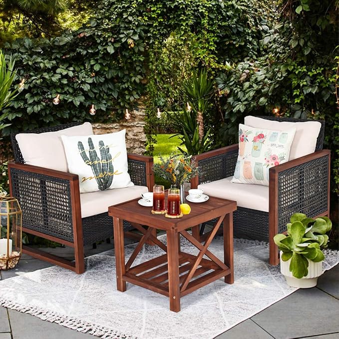 Tangkula 3 Pieces Patio Wicker Furniture Set, Rattan Outdoor Sofa Set - Image 2