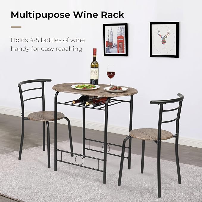VINGLI 3 Piece Dining Set, Small Kitchen Table Set - Image 3