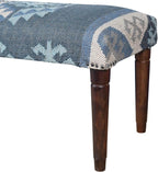LR Home Blue/Ivory Handmade Upholstered Bench - Image 7