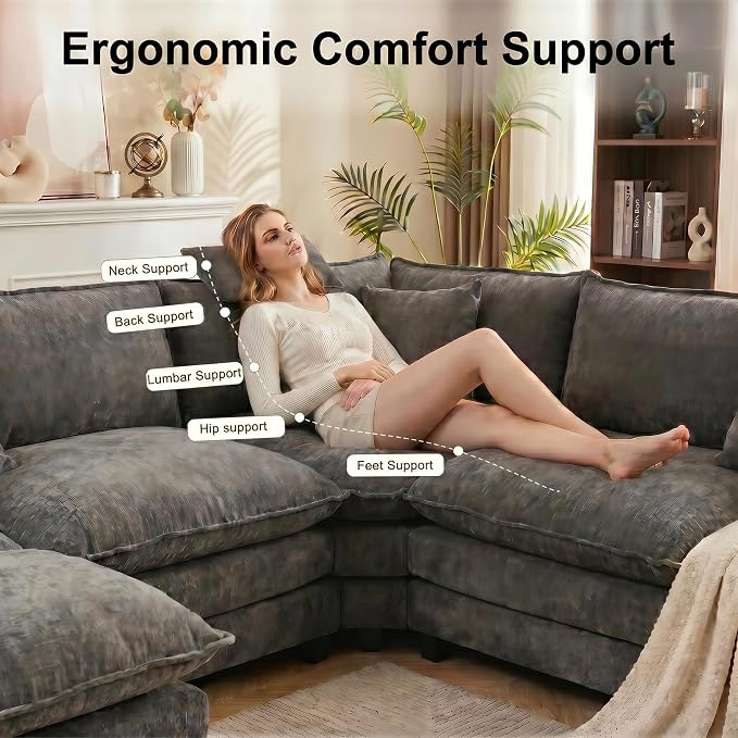 111.4" V-Shaped Corner Couch Sectional｜5 Seat Customizable Modular Cloud - Image 5