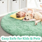 Amdrebio Sage Green Fuzzy Round Kids Rug 4Ft - Image 2