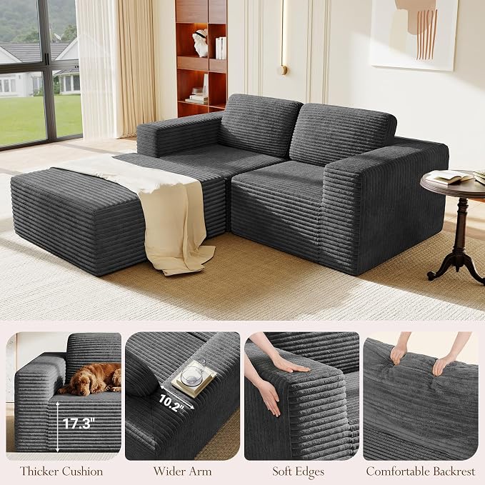 Vesgantti 80" Modular Sectional Sofa, Corduroy Cloud Couch - Image 8