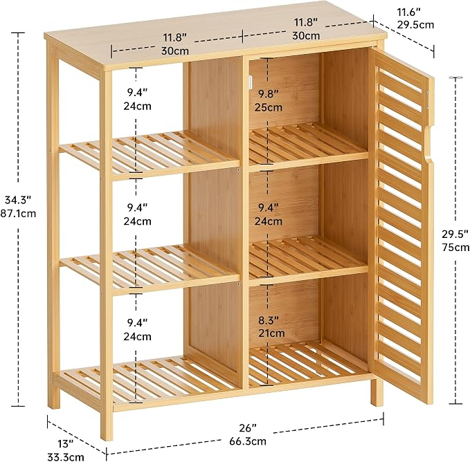 HITNET Bathroom Floor Cabinet, Bamboo Storage Cabinet - Image 3